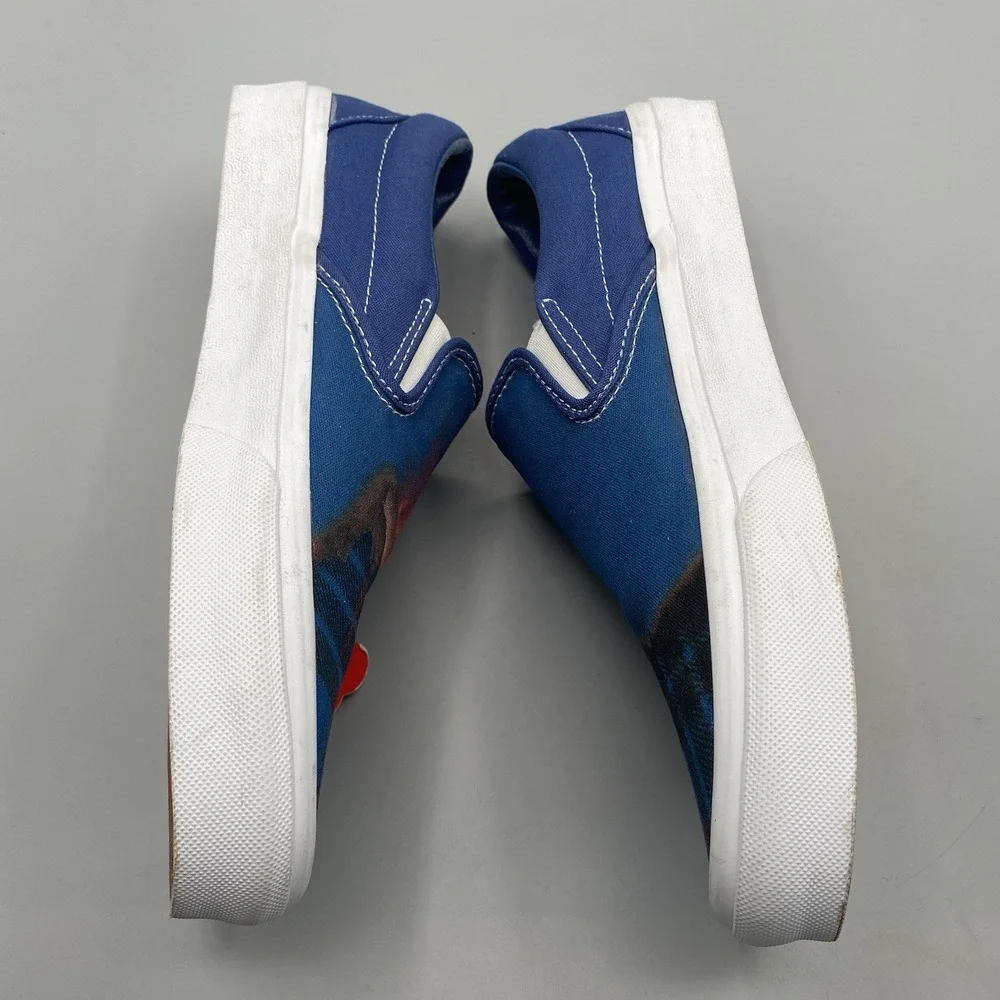 Vans Classic Slip On Big‎ Reveal Mens 8 Womens 9.5 Navy Blue Plaid Fire Skate